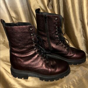 Bos & Co Feleta Burgundy Metallic Combat Boots Sz 39